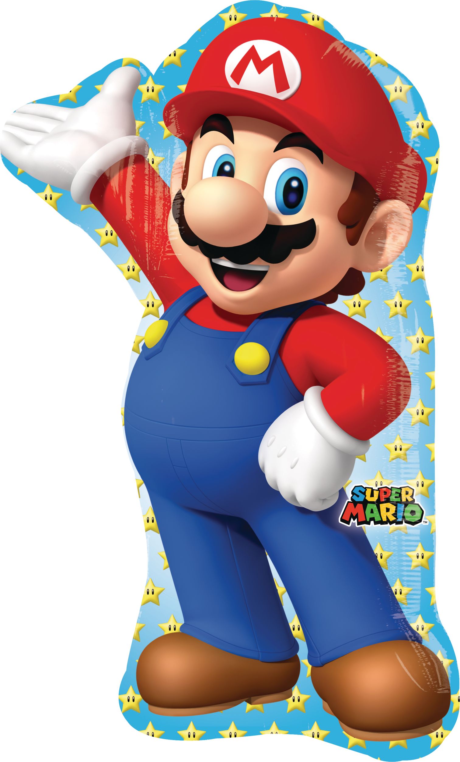 Nintendo Super Mario Bros Satin Foil Balloon, Red/Blue, 33-in, Helium Inflation & Ribbon Included for Birthday Party Front_Flat