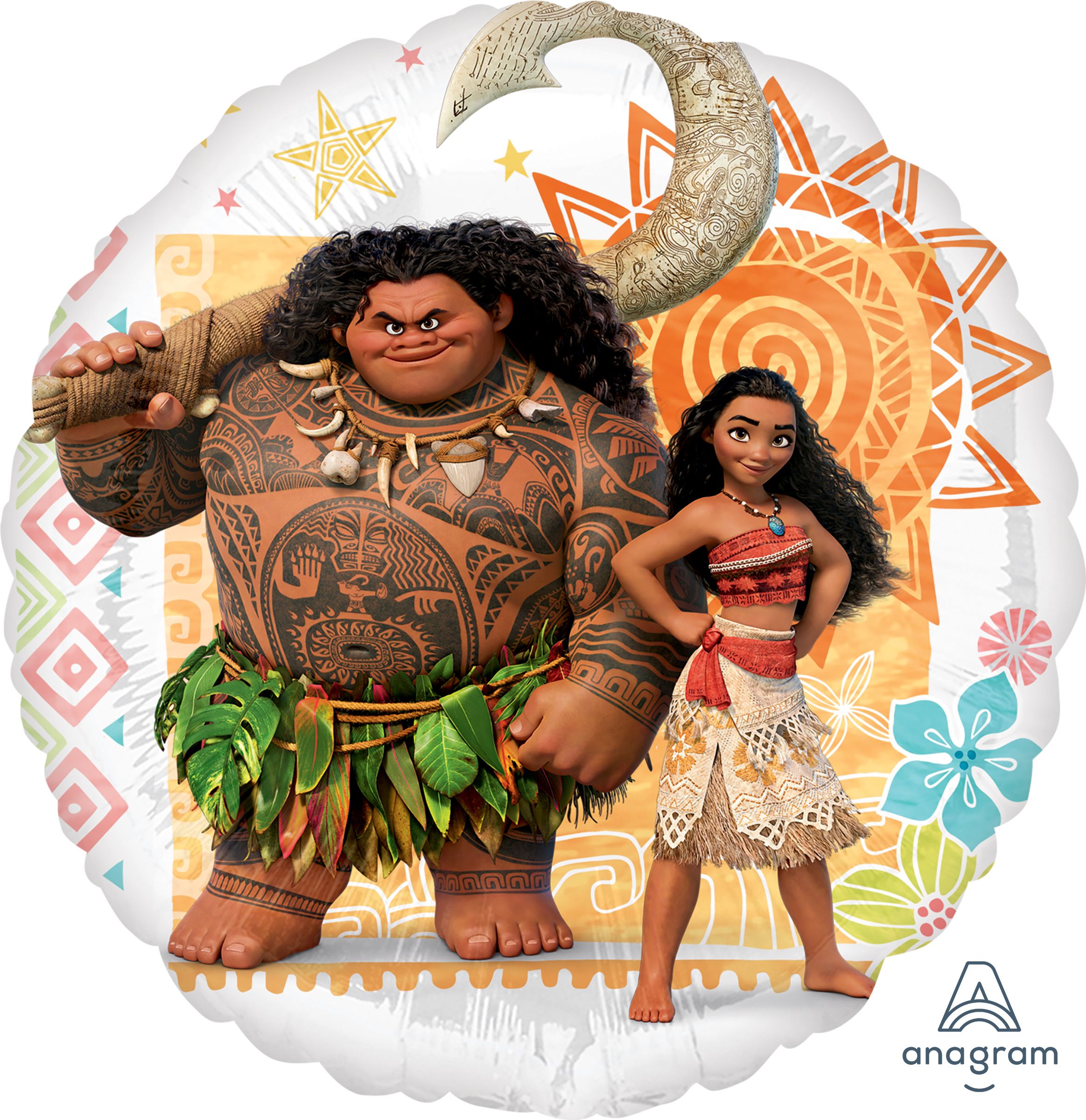 Ballon en aluminium satiné rond Disney Moana et Maui, brun, 17 po, gonflement à l'hélium et ruban inclus, pour fête d'anniversaire Front_Flat