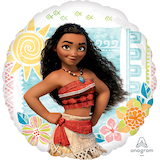 Disney Moana & Maui Round Satin Foil Balloon, Brown, 17-in, Helium Inflation & Ribbon Included for Birthday Party Front_Flat