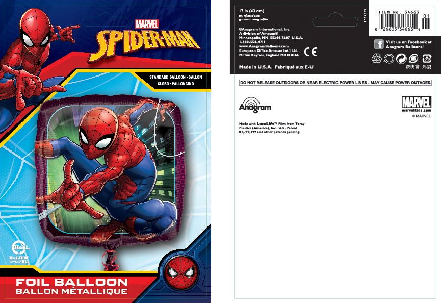 Disney Marvel Spider-Man Square Satin Foil Balloon, Red/Blue, 16.5-in, Helium Inflation & Ribbon Included for Birthday Party Composite_or_Mixed