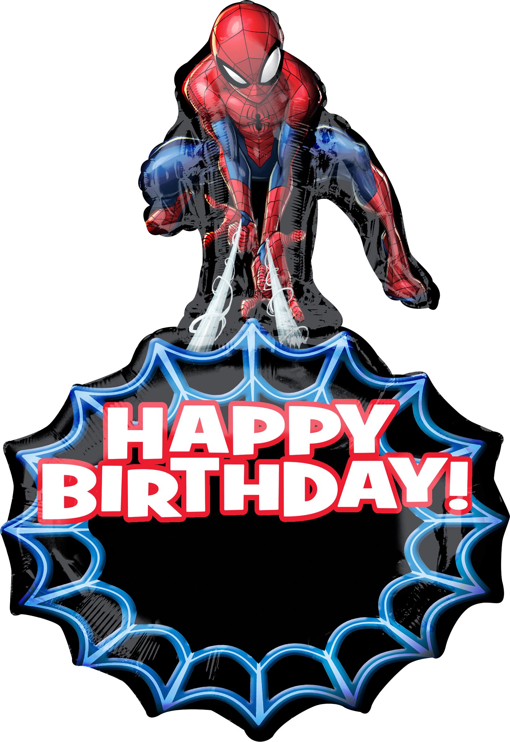 Ballon en aluminium satiné Disney Marvel Spider-Man Happy Birthday, rouge/bleu, 34 po, gonflement à l'hélium et ruban inclus, pour fête d'anniversaire Front_Flat