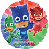 PJ Masks Catboy/Owlette/Gekko Round Satin Foil Balloon, Blue/Green/Red, 18-in, Helium Inflation & Ribbon Included for Birthday Party