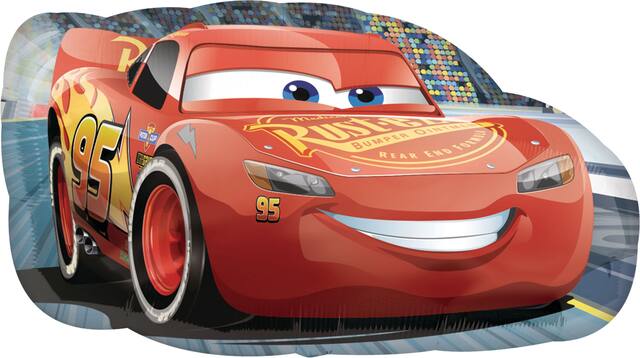Disney Cars Lightning McQueen Satin Foil Balloon, Red, 30-in, Helium Inflation & Ribbon Included for Birthday Party Front_Flat