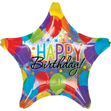 "Happy Birthday" Star Satin Foil Balloon, Multi-Coloured, 28-in, Helium Inflation & Ribbon Included for Birthday Party Front_Flat