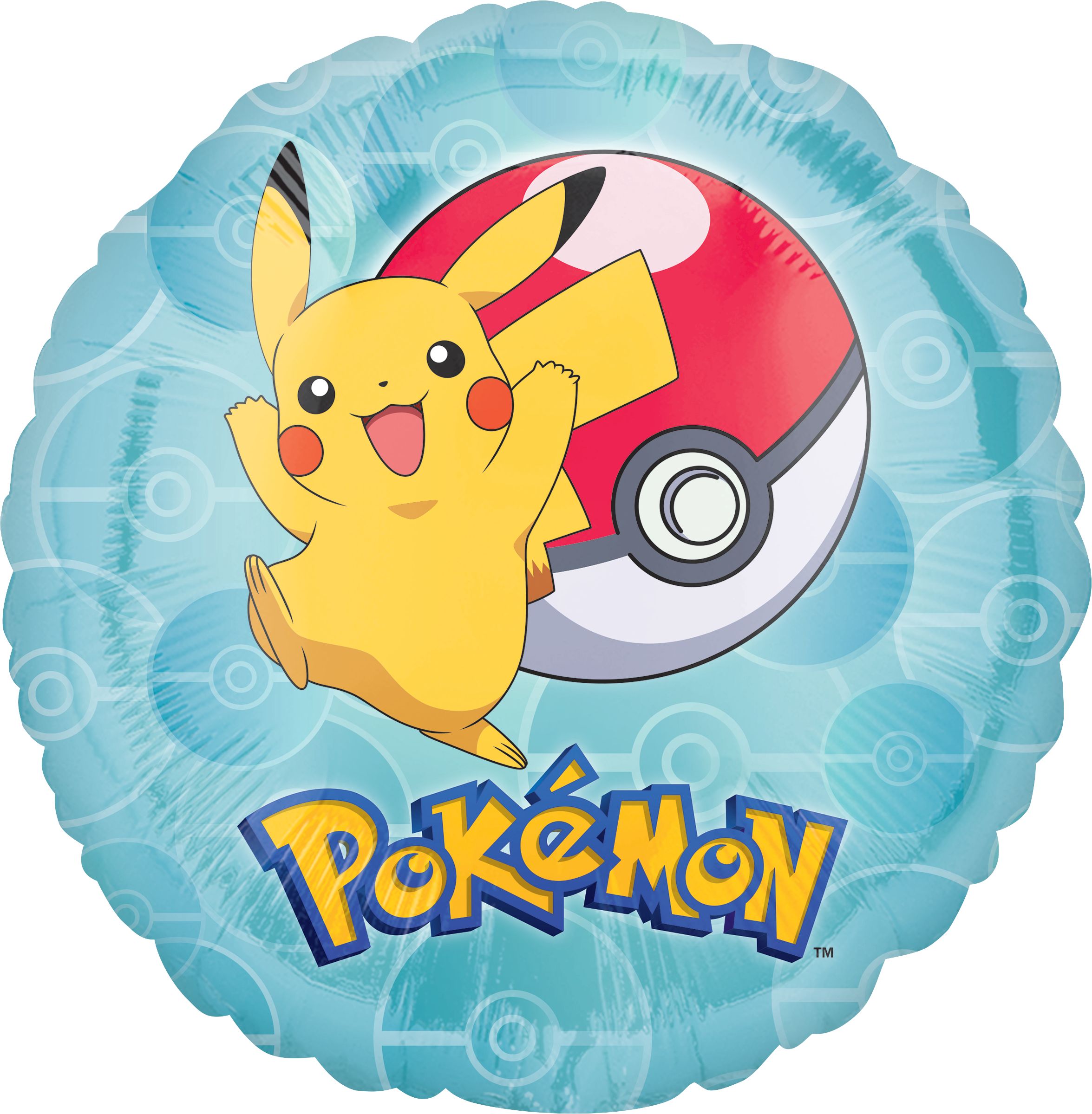 Nintendo Pokémon Pikachu Round Satin Foil Balloon, Blue/Yellow, 17-in, Helium Inflation & Ribbon Included for Birthday Party Front_Flat