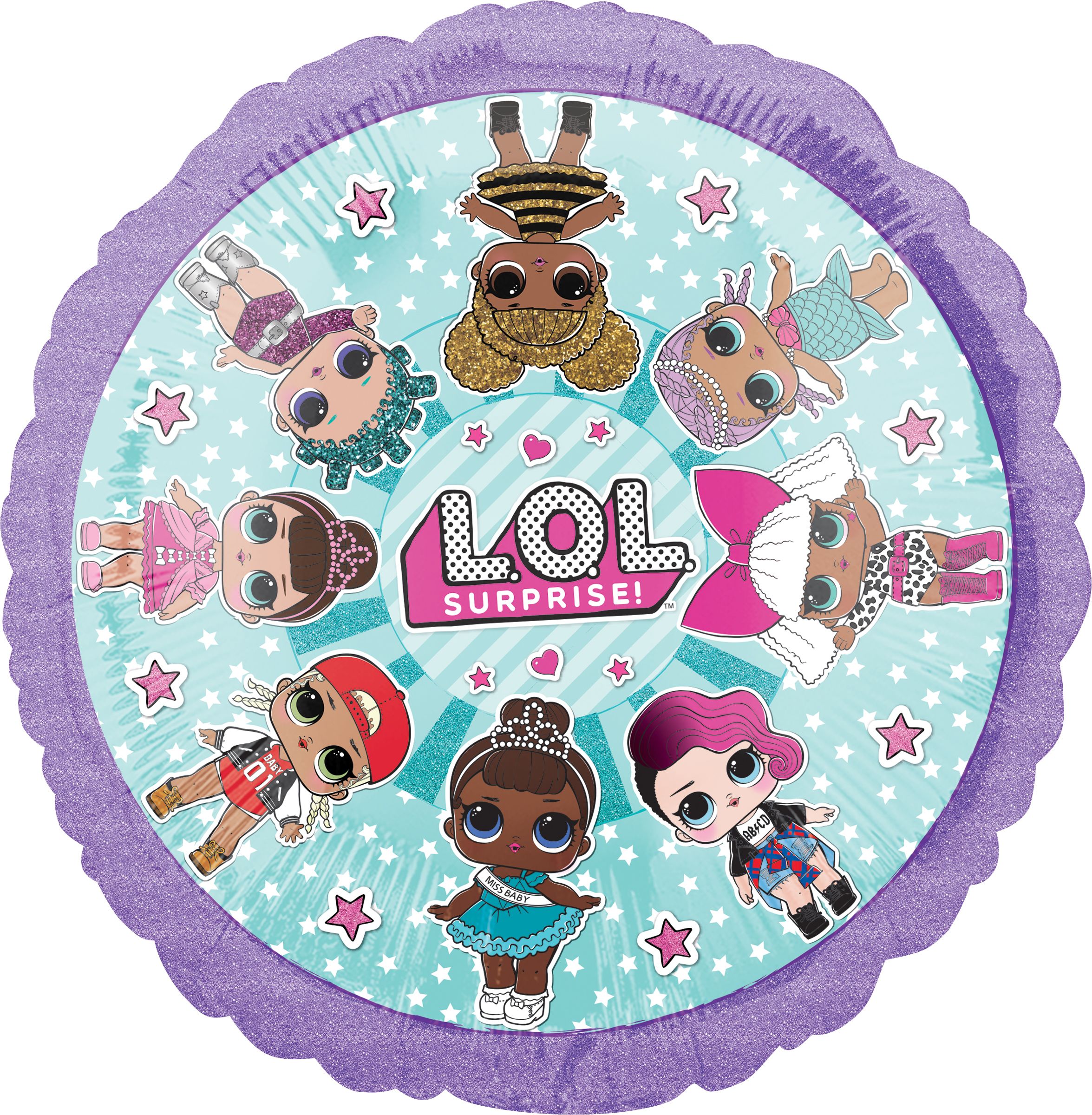 L.O.L. Surprise! Diva Ballon en aluminium satiné rond, bleu/violet, 17 po, gonflement à l'hélium et ruban inclus, pour fête d'anniversaire Front_Flat