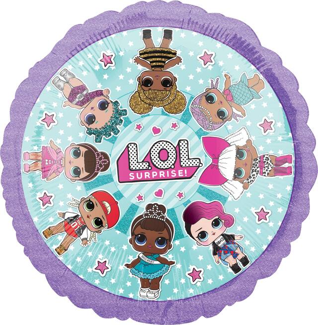 L.O.L. Surprise! Diva Round Satin Foil Balloon, Blue/Purple, 17-in, Helium Inflation & Ribbon Included for Birthday Party Front_Flat