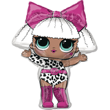 L.O.L. Surprise! Diva Satin Foil Balloon, Pink/White, 34-in, Helium Inflation & Ribbon Included for Birthday Party Front_Flat