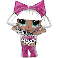 L.O.L. Surprise! Diva Satin Foil Balloon, Pink/White, 34-in, Helium Inflation & Ribbon Included for Birthday Party Front_Flat