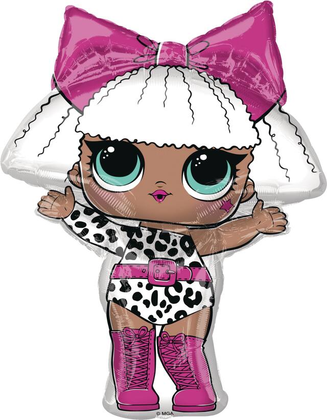 L.O.L. Surprise! Ballon en aluminium satiné Diva, rose/blanc, 34 po, gonflement à l'hélium et ruban inclus, pour fête d'anniversaire Front_Flat