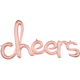 "Cheers" Cursive Letters Satin Foil Balloon, Rose Gold, 40x21-in, Air-Filled for Graduation/Engagement/Birthday/Retirement Front_Flat