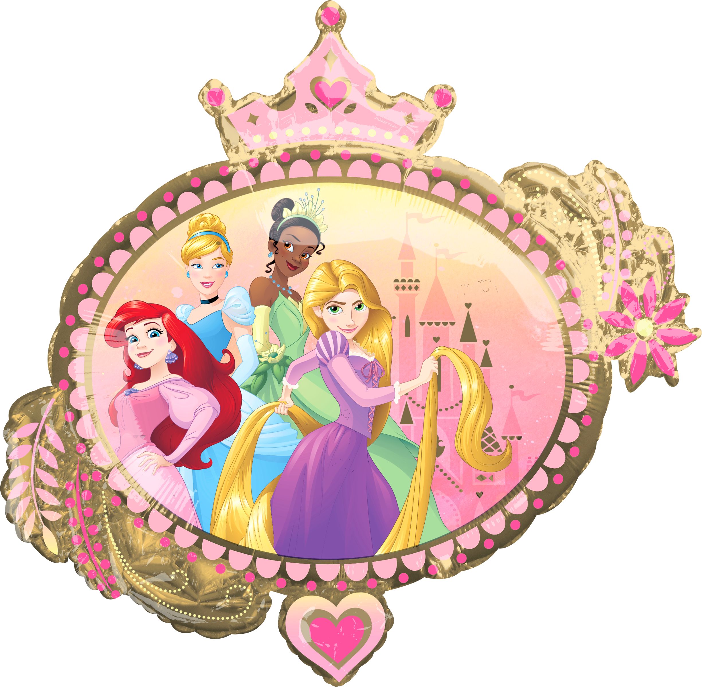 Ballon en aluminium satiné carré Princesses de Disney Il était une fois, rose/or, 34 po, gonflement à l'hélium et ruban inclus, pour fête d'anniversaire Front_Flat