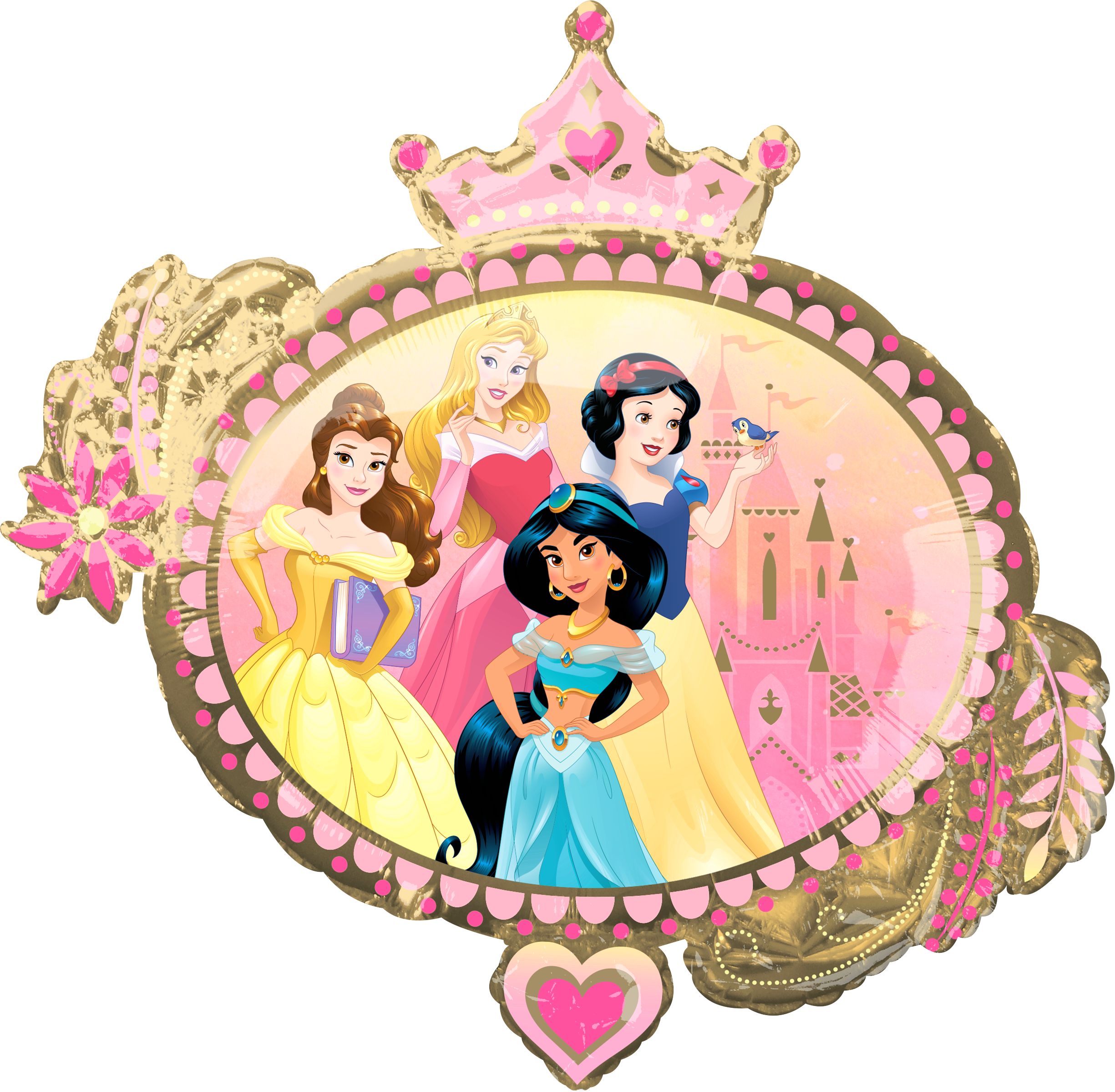 Ballon en aluminium satiné carré Princesses de Disney Il était une fois, rose/or, 34 po, gonflement à l'hélium et ruban inclus, pour fête d'anniversaire Front_Flat