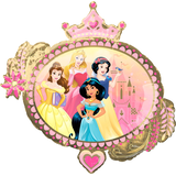 Disney Princess Once Upon A Time Round Satin Foil Balloon, Pink/Gold, 34-in, Helium Inflation & Ribbon Included for Birthday Party Front_Flat