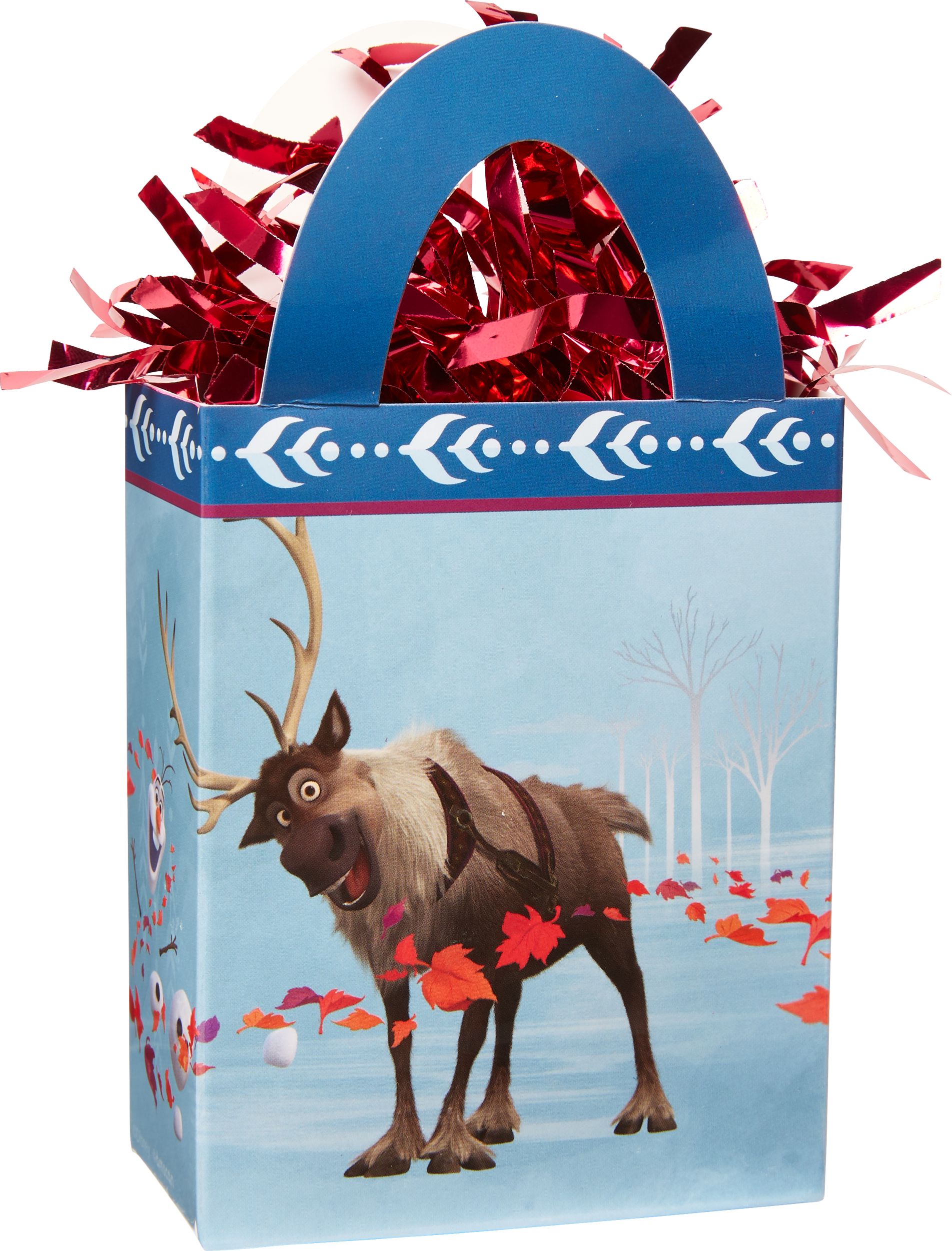 Disney Frozen Elsa & Anna Gift Bag Shaped Balloon Weight Accessory, Blue/Red, 5.5-in, for Birthday Party Front_Angled_Right