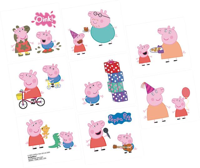 Peppa Pig Easy to Apply Temporary Party Favour Tattoos, 8-pc, Ages 4+ Overhead_Flat