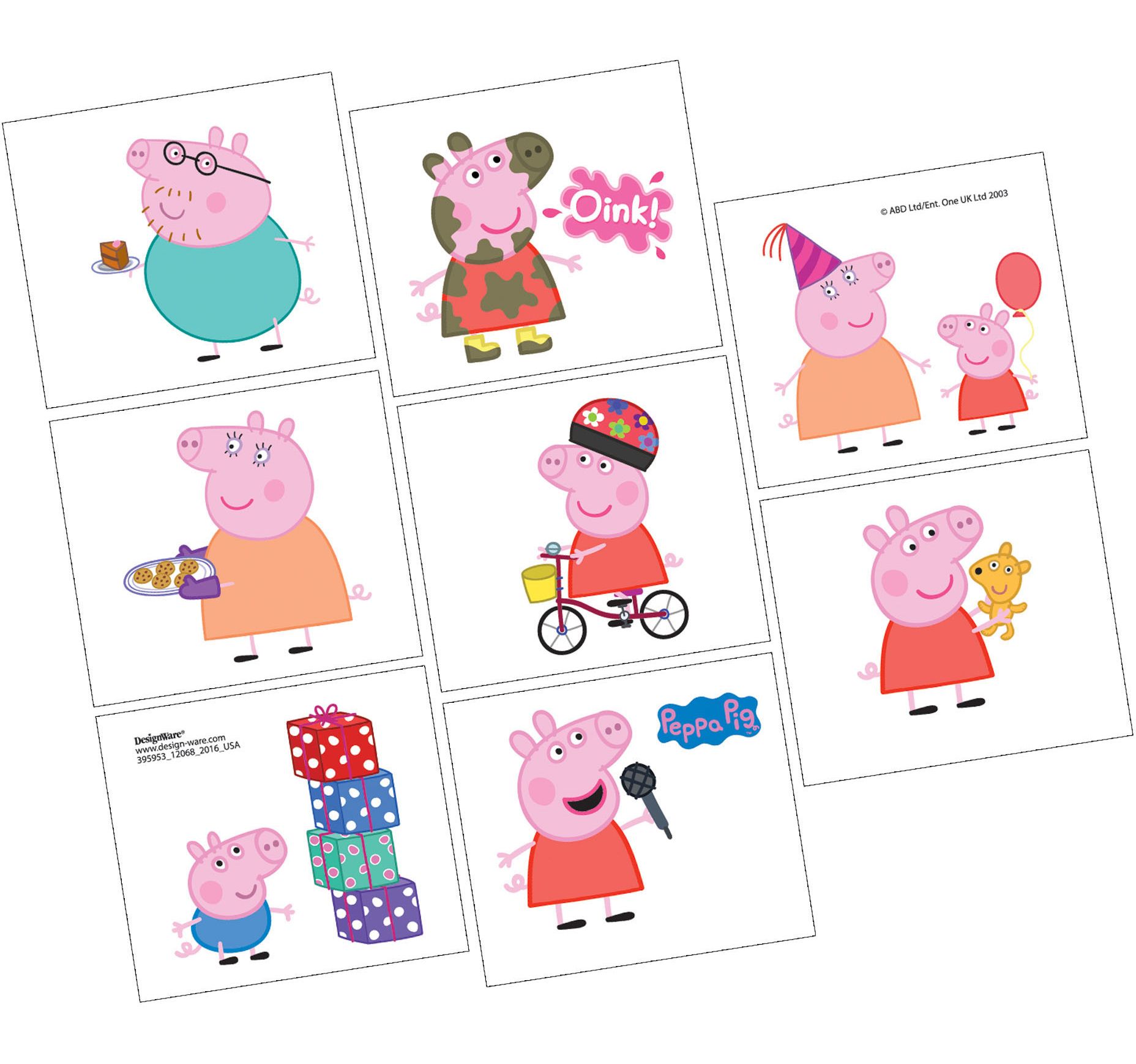 Peppa Pig Easy to Apply Temporary Party Favour Tattoos, 8-pc, Ages 4+ Overhead_Flat