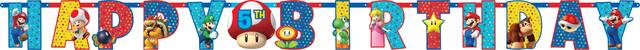 Nintendo Super Mario Bros "Happy Birthday" Mario & Luigi DIY Customizable Hanging Garland Banner Decoration, Multi-Coloured, 10-ft, for Birthday Party Front_Flat