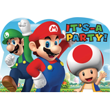 Nintendo Super Mario Bros "It's a Party" Paper Party Invitations with Envelopes, Blue/Red/Green, 8-pk, for Birthday Party Front_Flat
