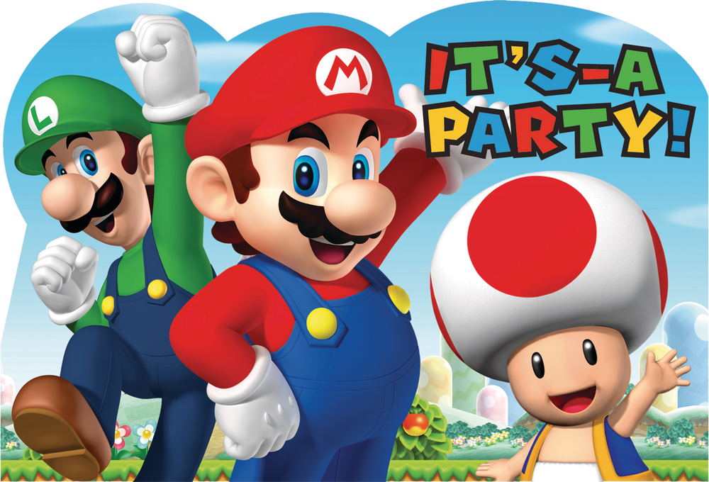 Super Mario Birthday Party Postcard Invitations, 8-pk