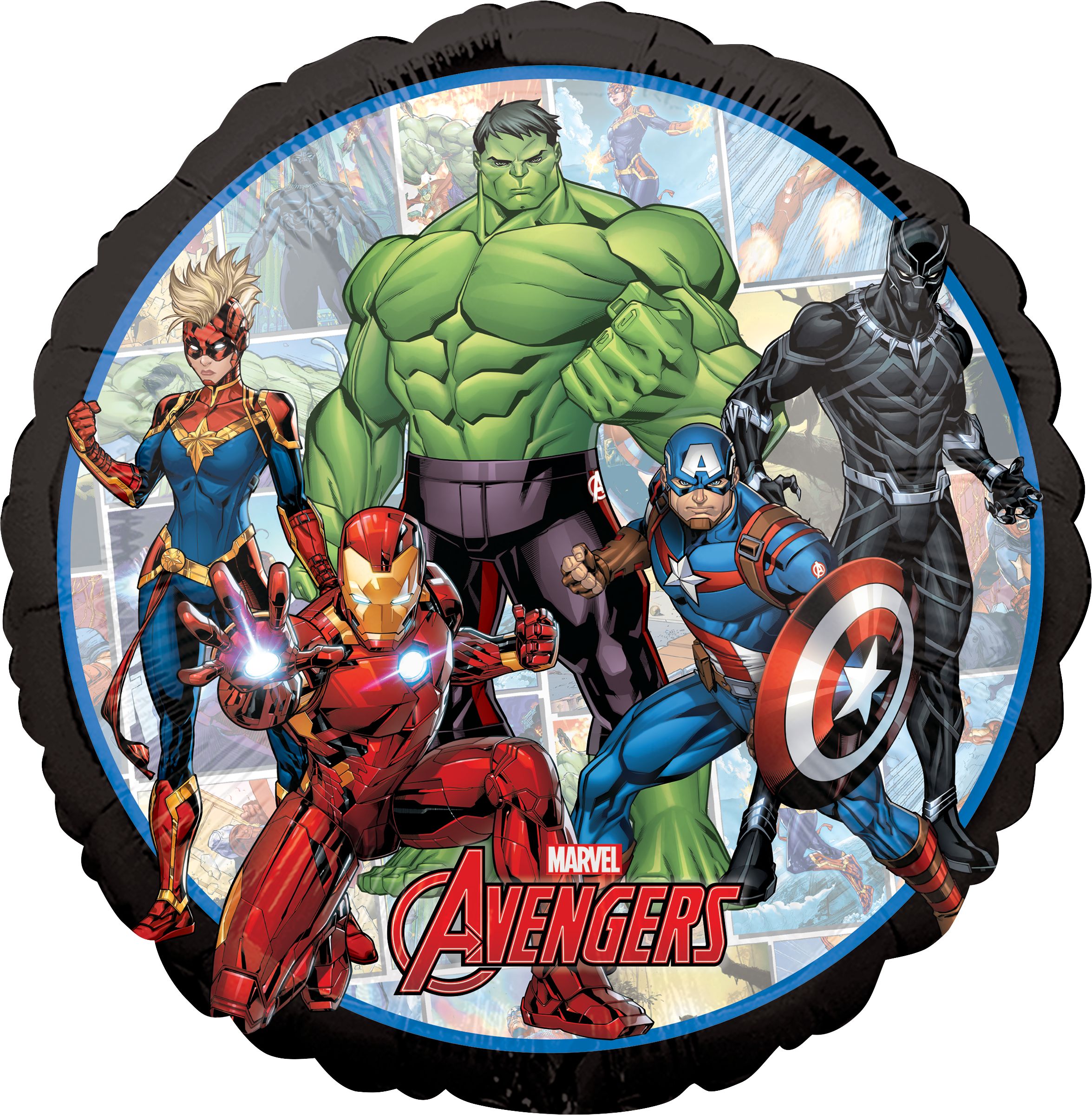 Ballon en aluminium satiné rond Disney Marvel Avengers, multicolore, 17 po, ruban et gonflage hélium pour fête d'anniversaire Front_Flat