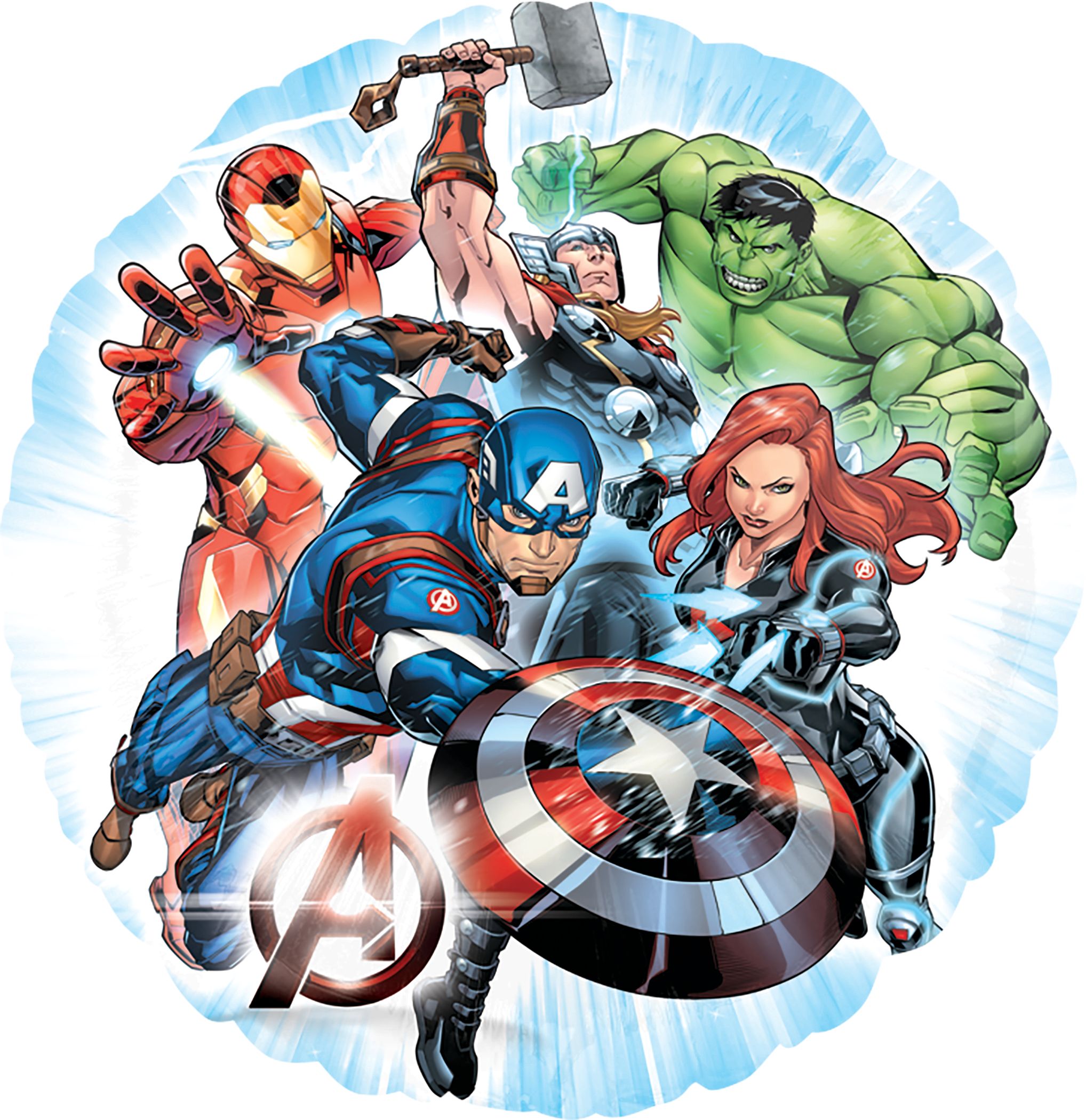 Ballon en aluminium satiné rond Disney Marvel Avengers, multicolore, 17 po, ruban et gonflage hélium pour fête d'anniversaire Front_Flat