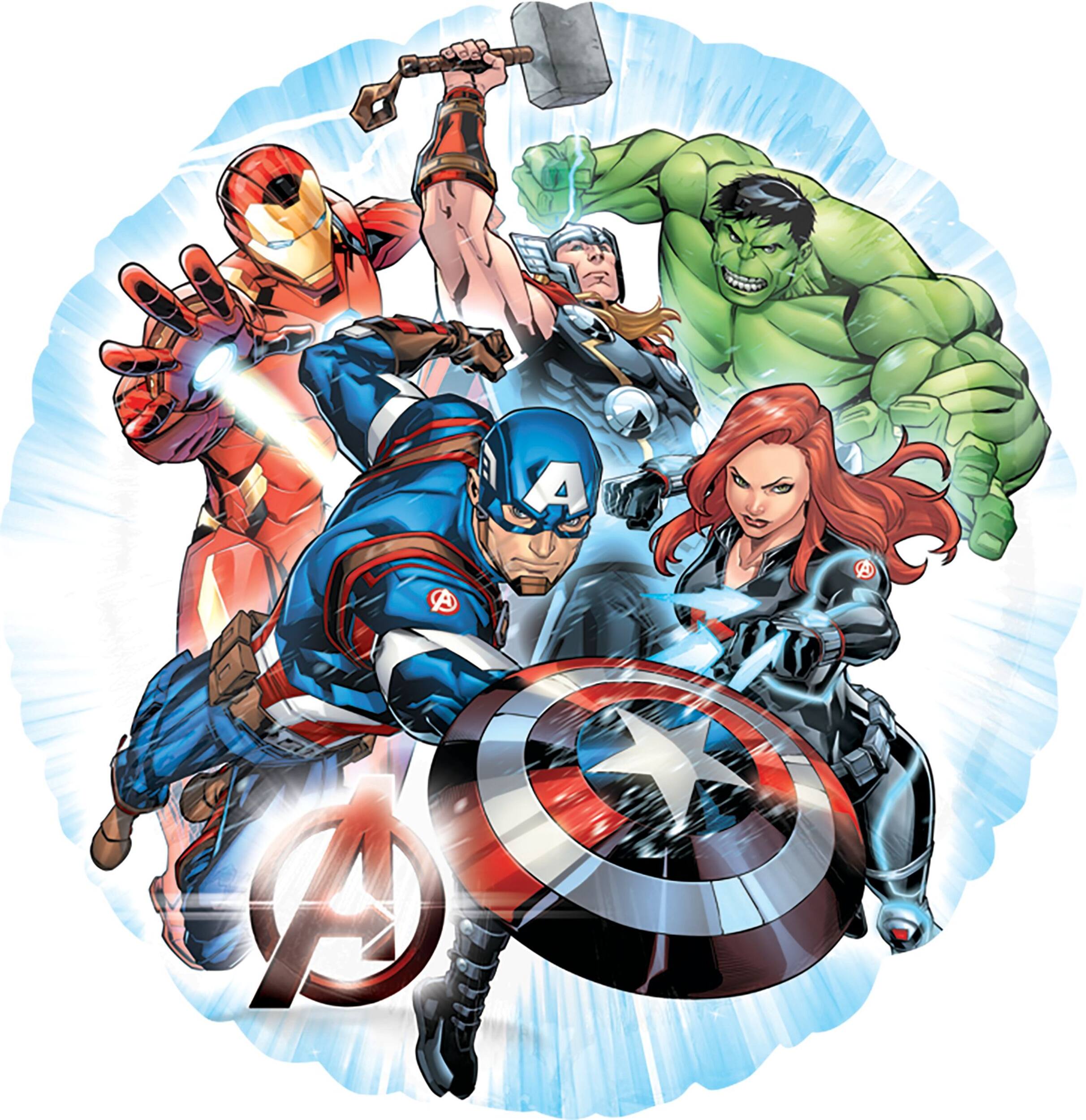 Disney Marvel Avengers Round Satin Foil Balloon, Multi-Coloured, 17-in, Helium Inflation & Ribbon Included for Birthday Party Front_Flat
