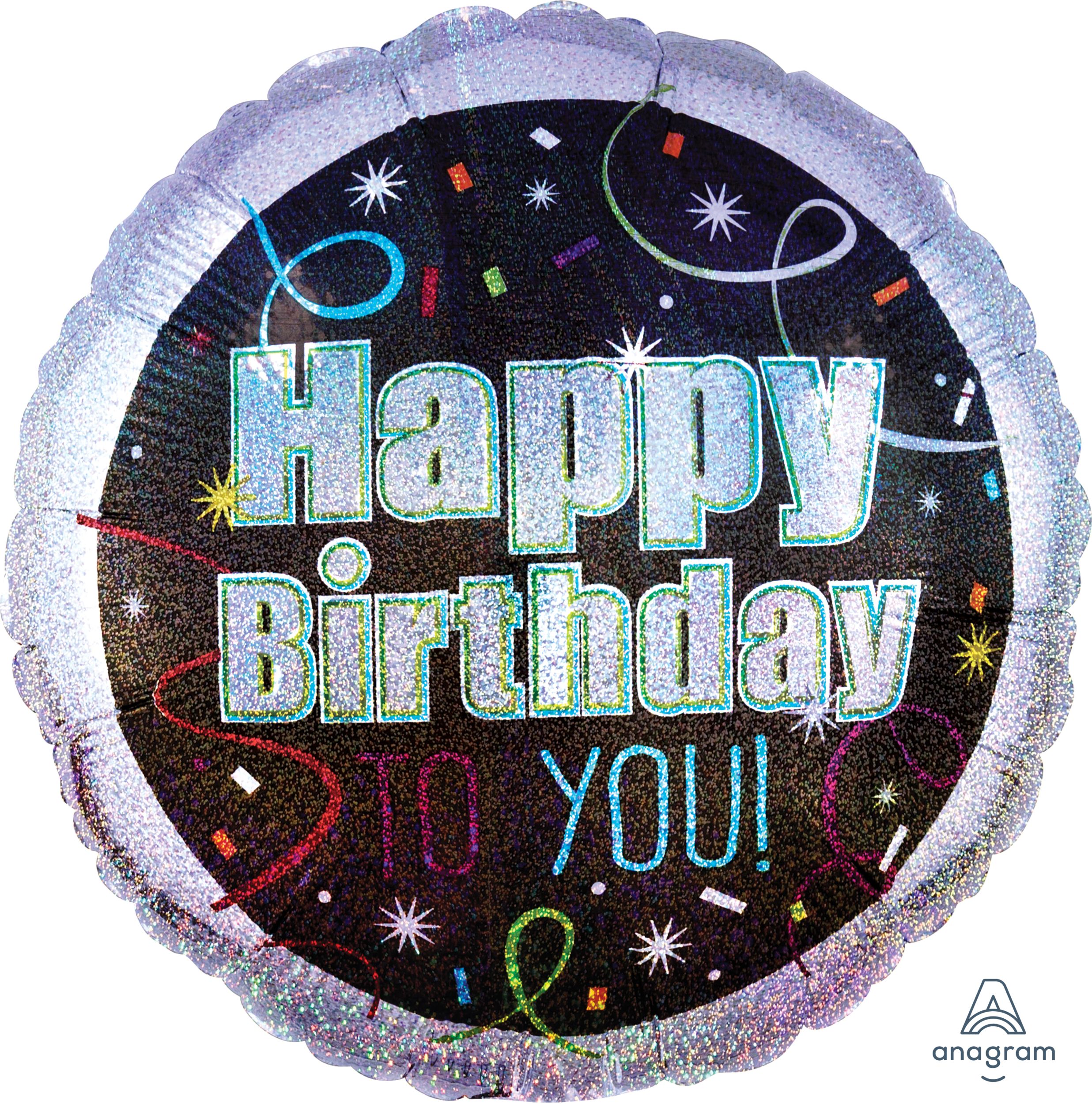 Ballon en aluminium satiné rond Happy Birthday To You, multicolore, à pois, 18 po, gonflement à l'hélium et ruban inclus, pour fête d'anniversaire Front_Flat