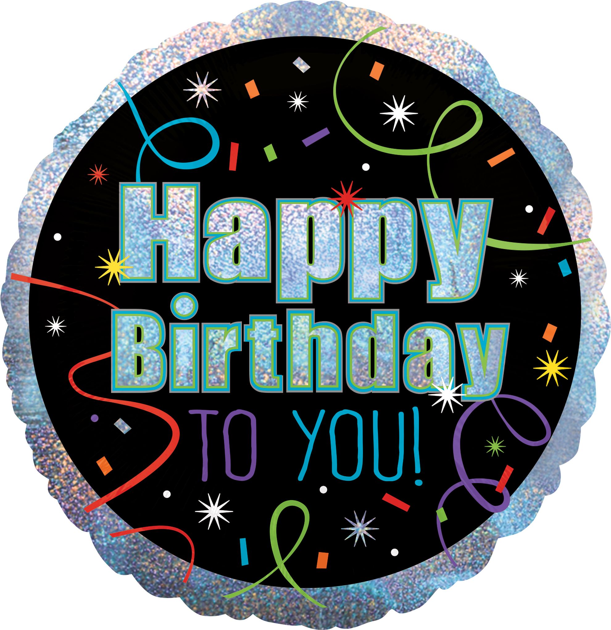 Ballon en aluminium satiné rond Happy Birthday To You, multicolore, à pois, 18 po, gonflement à l'hélium et ruban inclus, pour fête d'anniversaire Front_Flat