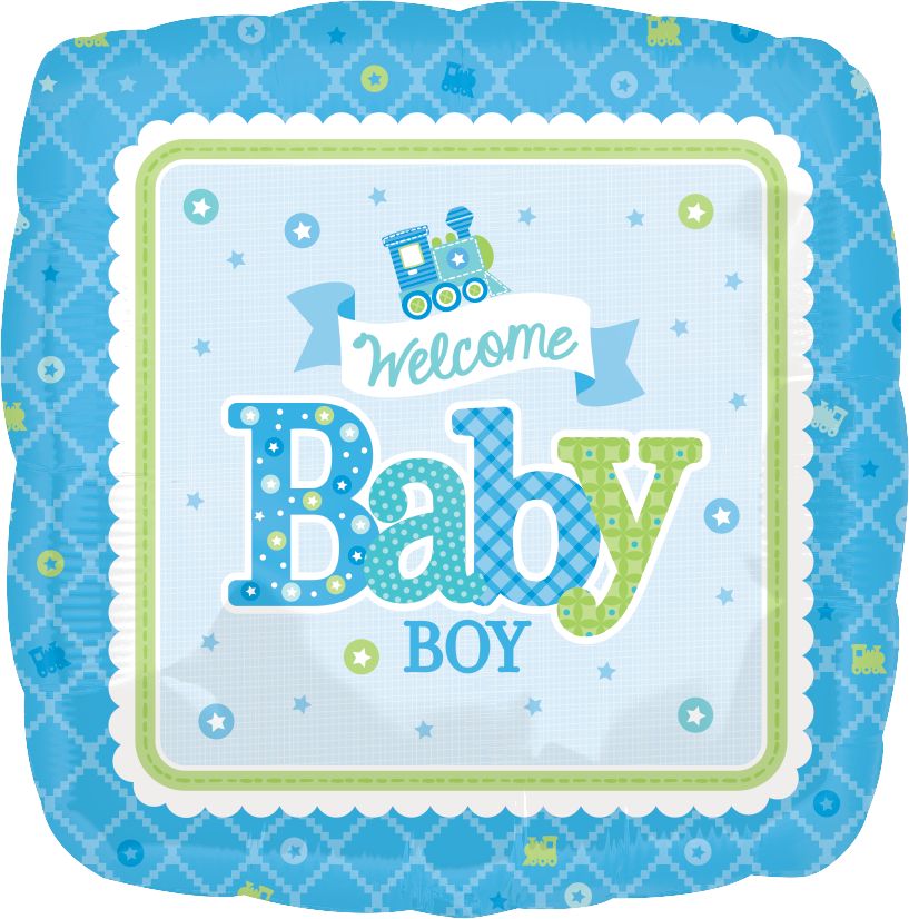 "Welcome Baby Boy" Round Satin Foil Balloon, Blue, 17-in, Helium Inflation & Ribbon Included for Baby Shower Front_Flat