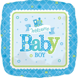 Ballon en aluminium satiné rond Welcome Baby Boy, bleu, 17 po, gonflement à l'hélium et ruban inclus, pour fête prénatale Front_Flat