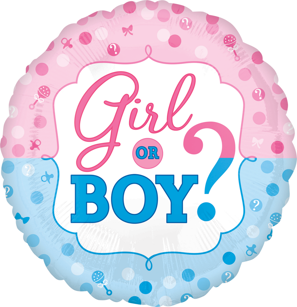 Girl or Boy? Round Satin Foil Balloon, Blue/Pink, Polka Dot, 18-in, Helium  Inflation & Ribbon Included for Gender Reveal