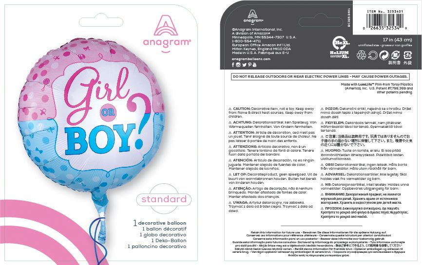 Girl or Boy? Ballon en aluminium satiné rond, bleu/rose, à pois, 18 po, gonflement à l'hélium et ruban inclus, pour dévoilement du sexe Composite_or_Mixed