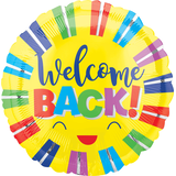 Ballon en aluminium satiné soleil Welcome Back, jaune, 17 po, ruban et gonflage hélium compris Front_Flat