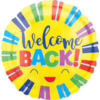 Ballon en aluminium satiné soleil Welcome Back, jaune, 17 po, ruban et gonflage hélium compris Front_Flat