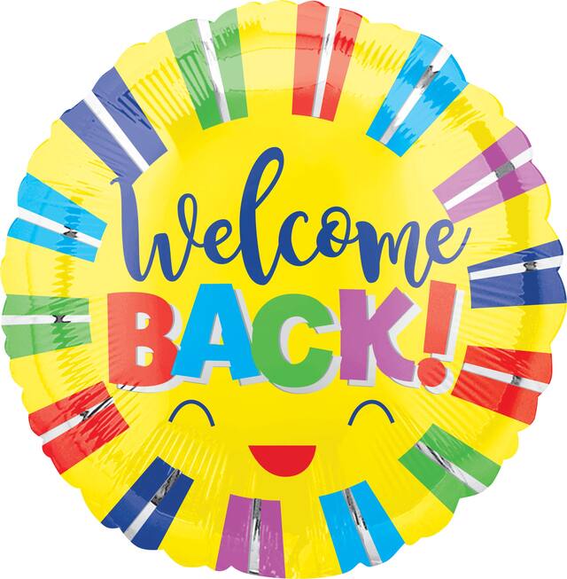 "Welcome Back" Sun Satin Foil Balloon, Yellow, 17-in, Helium Inflation & Ribbon Included Front_Flat