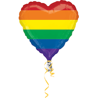 Heart Satin Foil Balloon, Rainbow, Striped, 17-in, Helium Inflation & Ribbon Included for Pride Front_Flat