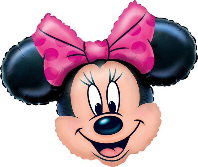 Disney Minnie Mouse Satin Foil Balloon, Pink/Black, 28-in, Helium Inflation & Ribbon Included for Birthday Party Front_Flat