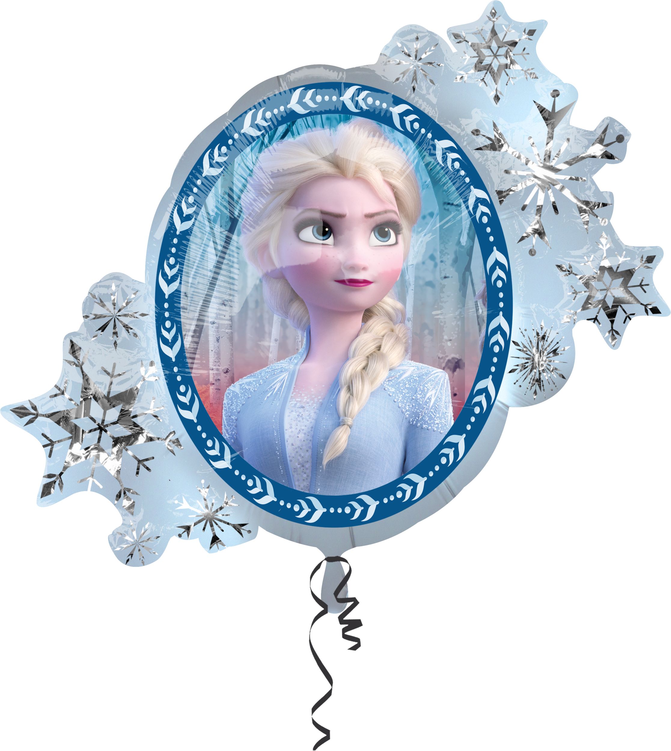 Disney Frozen Elsa & Anna Round Satin Foil Balloon, Blue, 31-in, Helium Inflation & Ribbon Included for Birthday Party Front_Flat