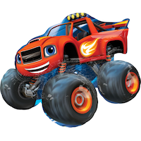 Nickelodeon Blaze and the Monster Machines Truck Satin Foil Balloon, Red/Blue, 34-in, Helium Inflation & Ribbon Included for Birthday Party Front_Angled_Left