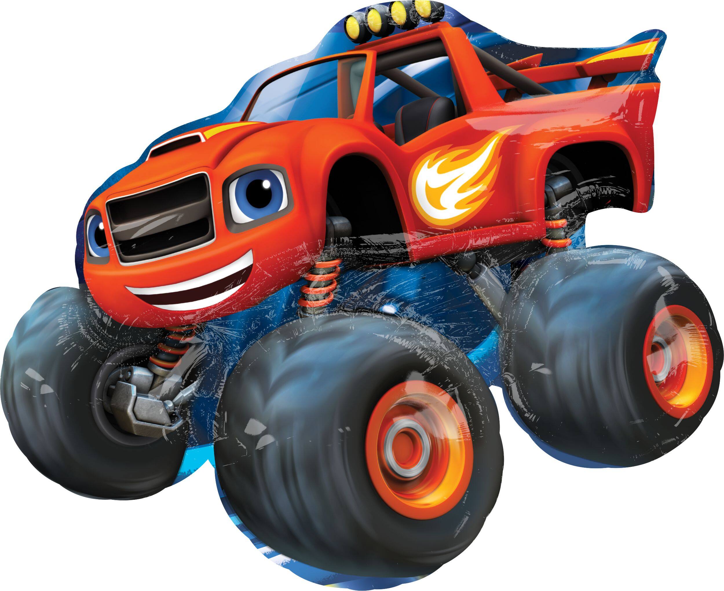 Nickelodeon Blaze and the Monster Machines Truck Satin Foil Balloon, Red/Blue, 34-in, Helium Inflation & Ribbon Included for Birthday Party Front_Angled_Left