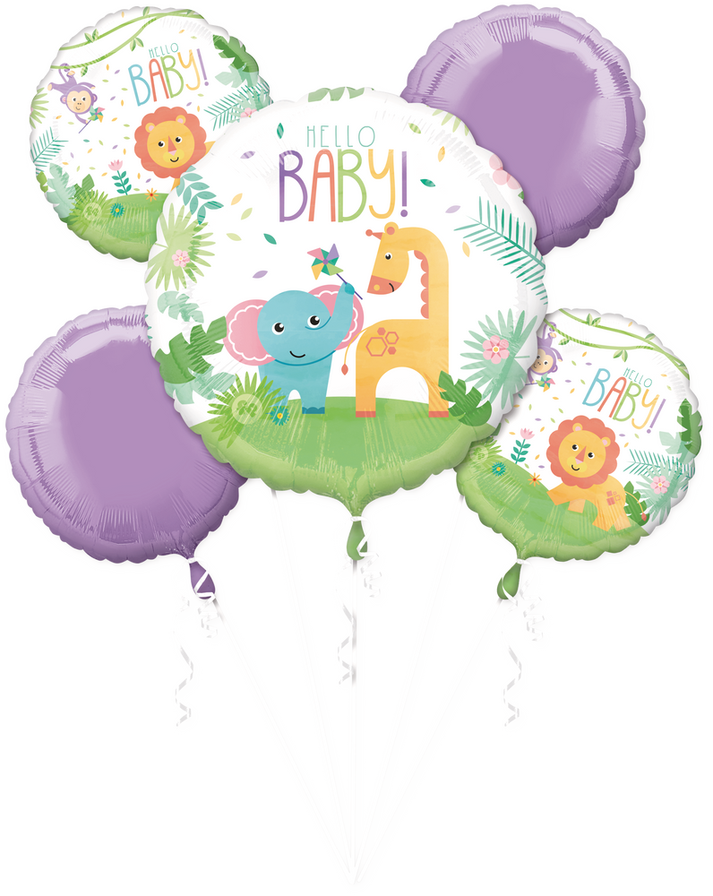 Bouquet de ballons en aluminium Fisher-Price Hello Baby pour fête  prénatale/nouveau-né, gonflage à l'hélium compris, paq. 5