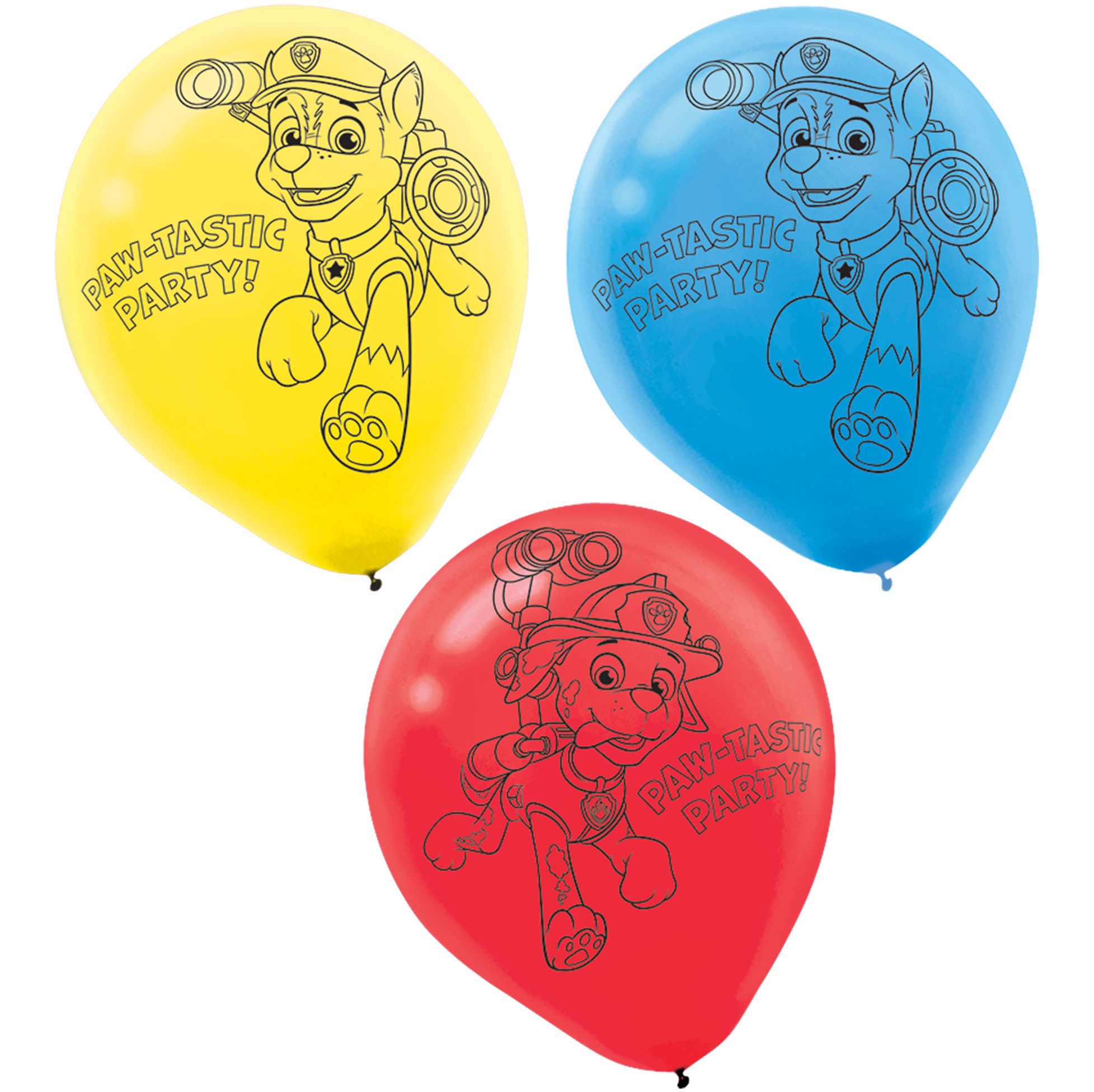 Nickelodeon PAW Patrol Marshall/Chase/Skye Round Latex Balloon Decorating Kit, White/Yellow/Orange, 12-in, 6-pk, for Birthday Party Front_Flat