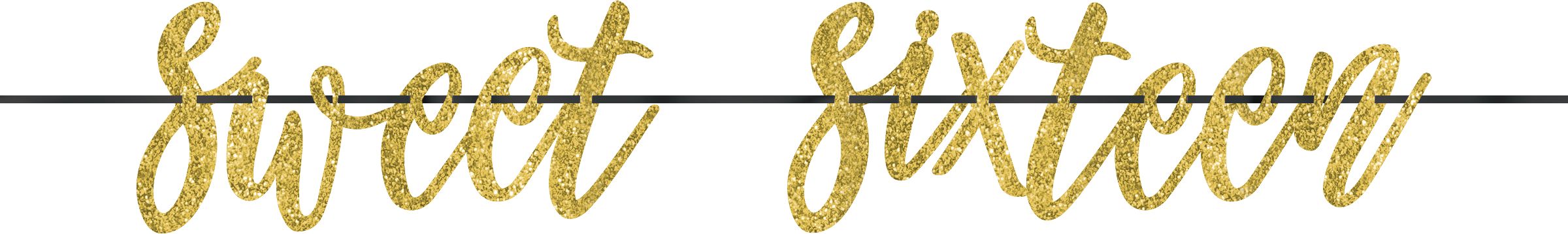 "Sweet Sixteen" Glitter Hanging Garland Banner Decoration, Gold, 12-ft, for Birthday Party Front_Flat