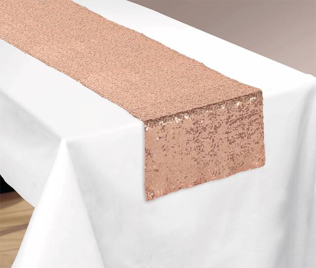 Chemin de table, paillettes or rose, 13 x 72 po CloseUp
