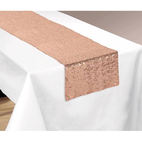 Sparkle Sequin Reusable Table Runner Decoration, Rose Gold, 13x72-in, For Wedding/Engagement/Bachelorette/Bridal Shower
