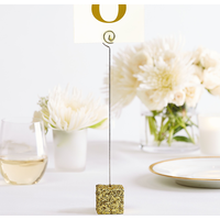 Porte-numéro de table à paillettes dorées Front_Flat