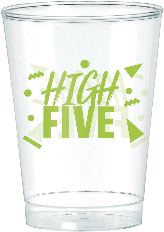Awesome 80s "High Five, Awesome, Chill Out, Whatever" Plastic Reusable Cups, Clear, 12-oz, 20-pk, for Halloween/Birthday Party Front_Elevated