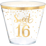 Gobelets en plastique doré métallisé Sweet 16, paq. 30 Front_Elevated