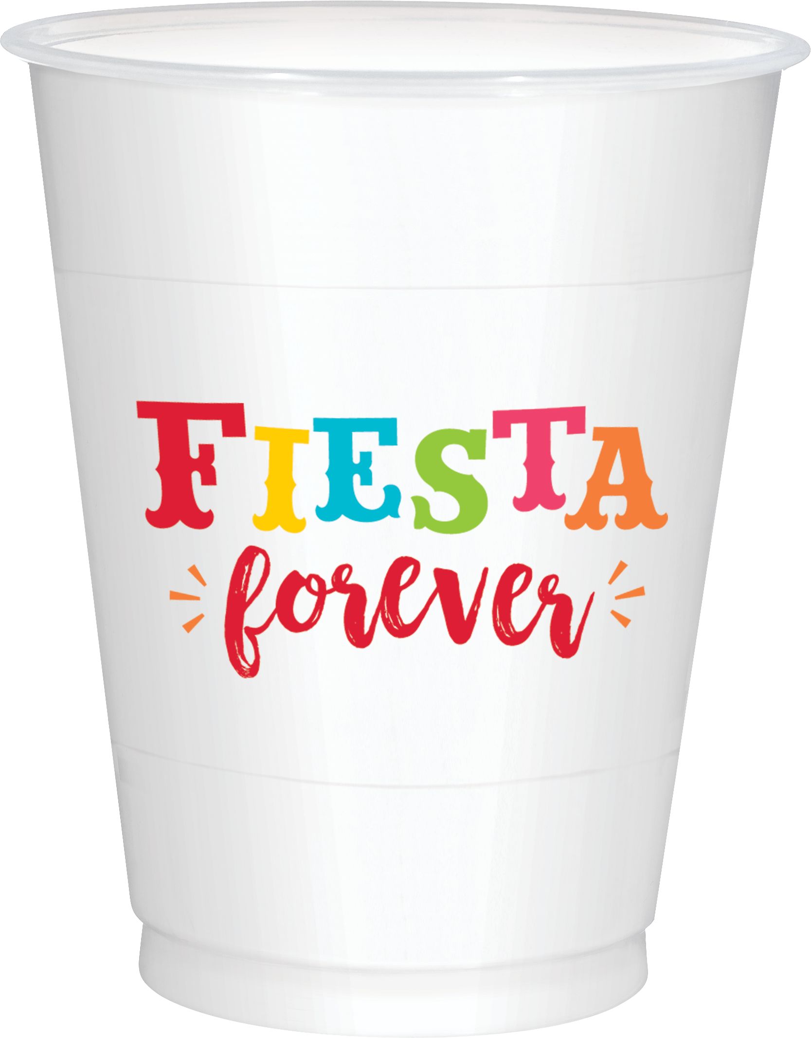 Fiesta "Fiesta Forever" Plastic Reusable Cups, White, 16-oz, 25-pk, for Cinco de Mayo/Fiesta/Summer Party Front_Elevated